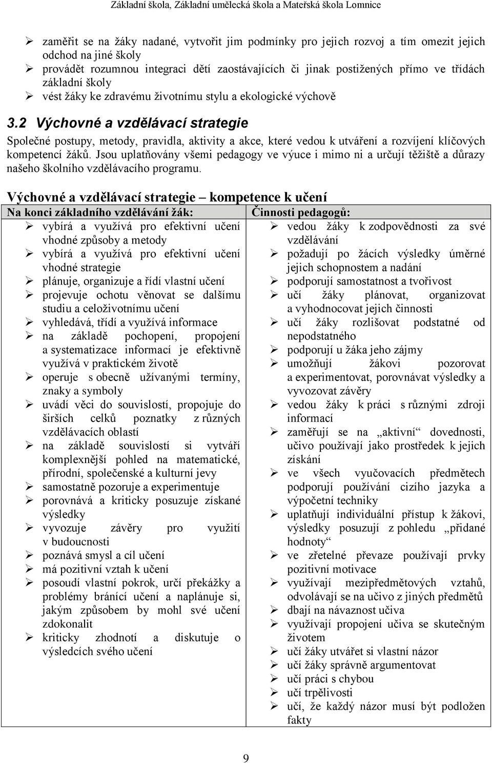 2 Výchovné a vzdělávací strategie Společné postupy, metody, pravidla, aktivity a akce, které vedou k utváření a rozvíjení klíčových kompetencí žáků.