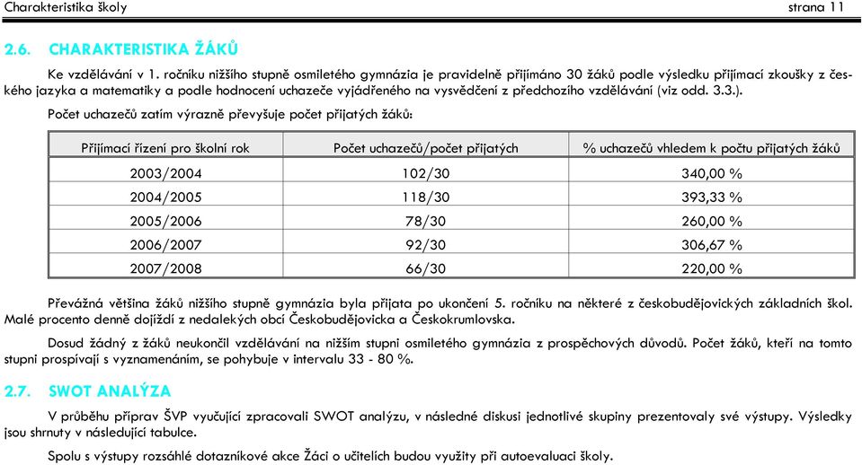 předchozího vzdělávání (viz odd. 3.3.).