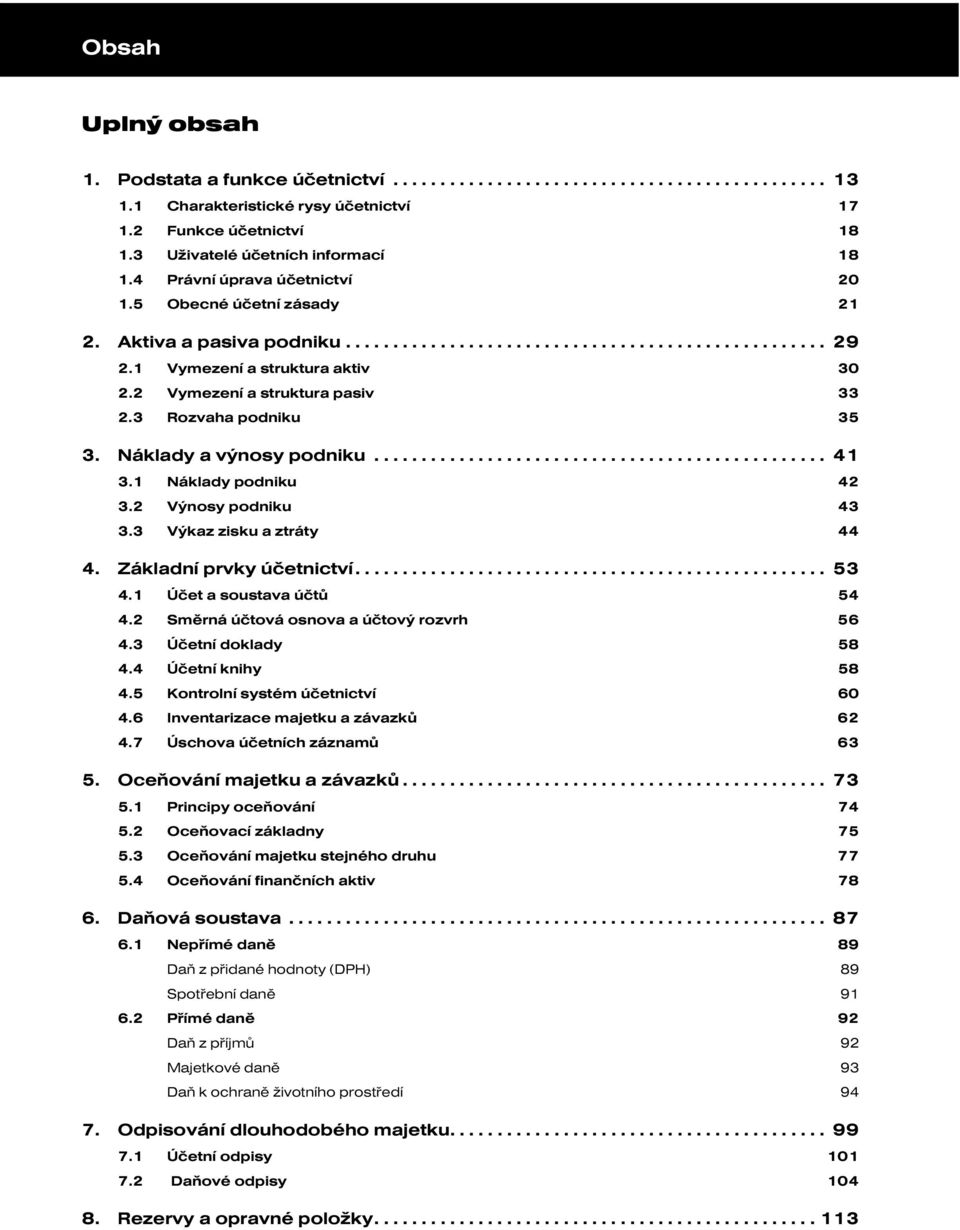 1 Vymezení a struktura aktiv 30 2.2 Vymezení a struktura pasiv 33 2.3 Rozvaha podniku 35 3. Náklady a výnosy podniku................................................ 41 3.1 Náklady podniku 42 3.