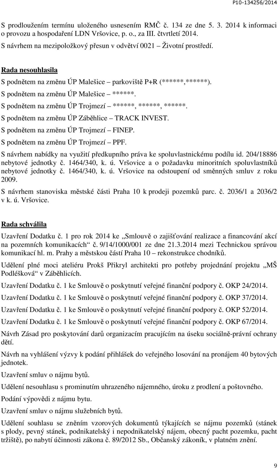 S podnětem na změnu ÚP Trojmezí ******, ******, ******. S podnětem na změnu ÚP Záběhlice TRACK INVEST. S podnětem na změnu ÚP Trojmezí FINEP. S podnětem na změnu ÚP Trojmezí PPF.