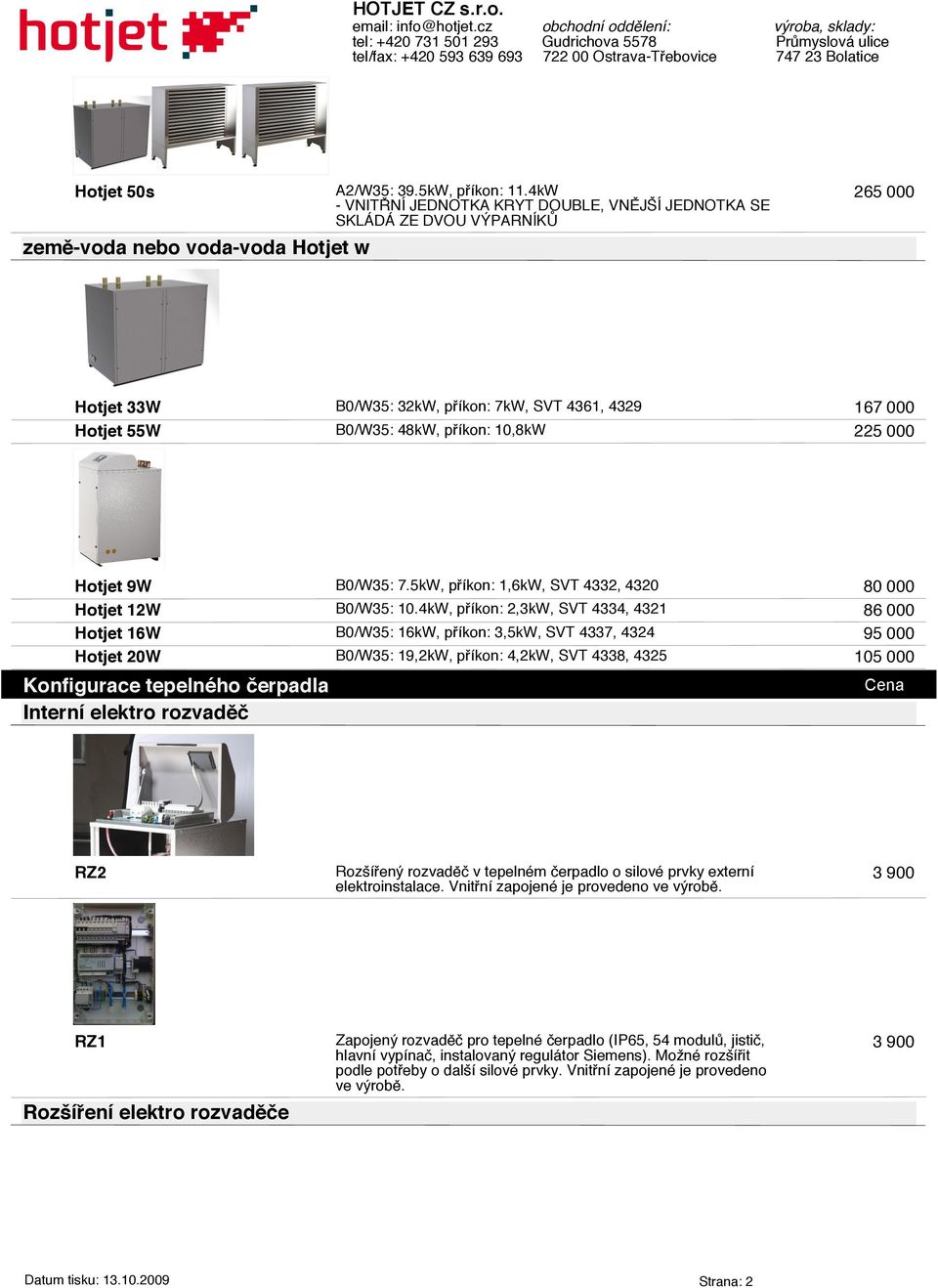 Hotjet 9W B0/W35: 7.5kW, příkon: 1,6kW, SVT 4332, 4320 80 000 Hotjet 12W B0/W35: 10.