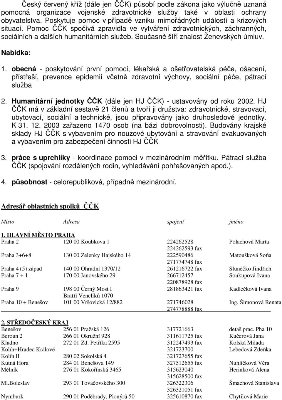 Současně šíří znalost Ženevských úmluv. Nabídka: 1.