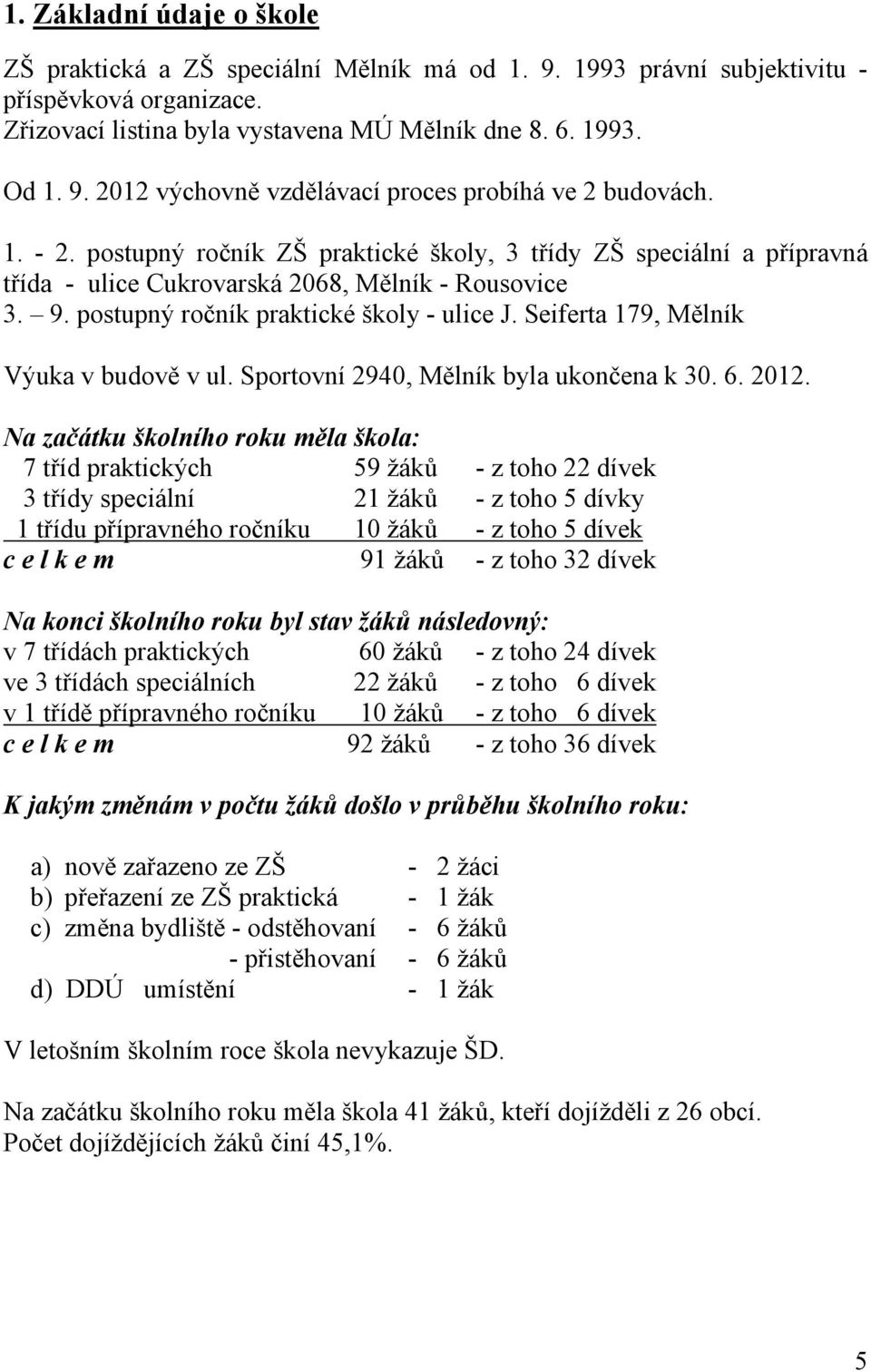 Seiferta 179, Mělník Výuka v budově v ul. Sportovní 2940, Mělník byla ukončena k 30. 6. 2012.