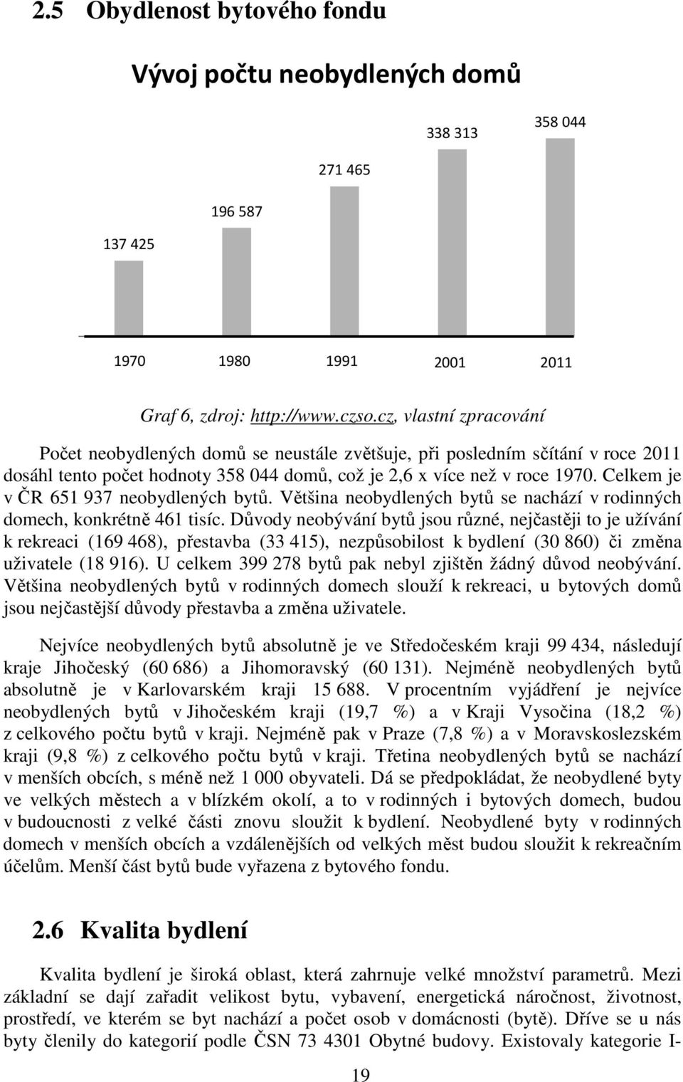 Celkem je v ČR 651 937 neobydlených bytů. Většina neobydlených bytů se nachází v rodinných domech, konkrétně 461 tisíc.