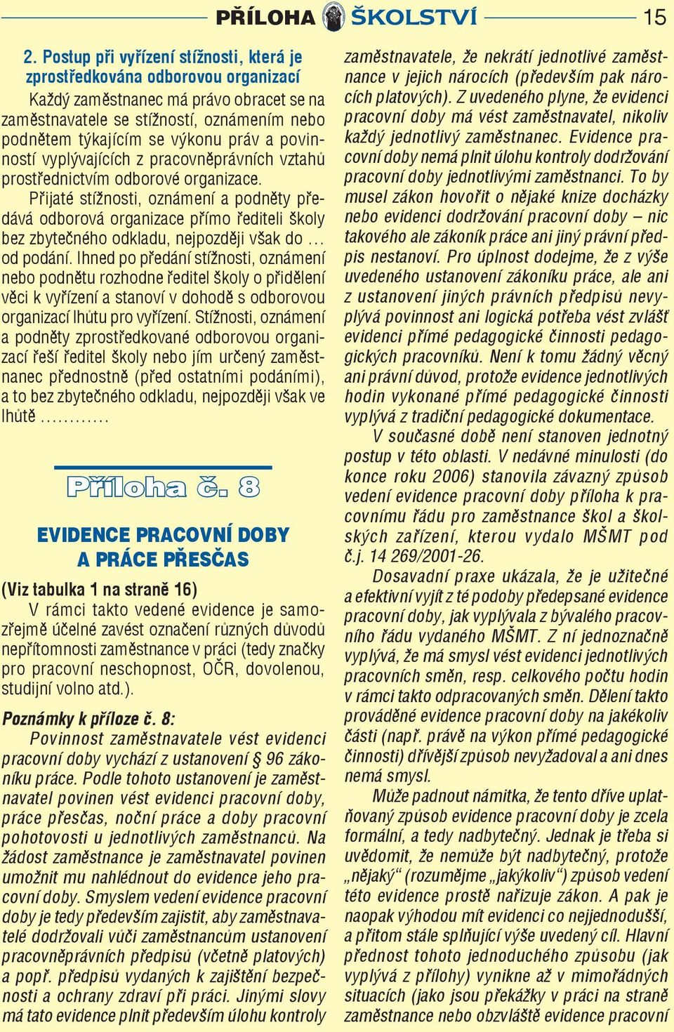 Přijaté stížnosti, oznámení a podněty předává odborová organizace přímo řediteli školy bez zbytečného odkladu, nejpozději však do od podání.