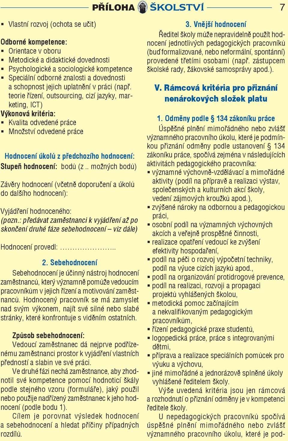 teorie řízení, outsourcing, cizí jazyky, marketing, ICT) Výkonová kritéria: Kvalita odvedené práce Množství odvedené práce Hodnocení úkolů z předchozího hodnocení: Stupeň hodnocení: bodů (z.