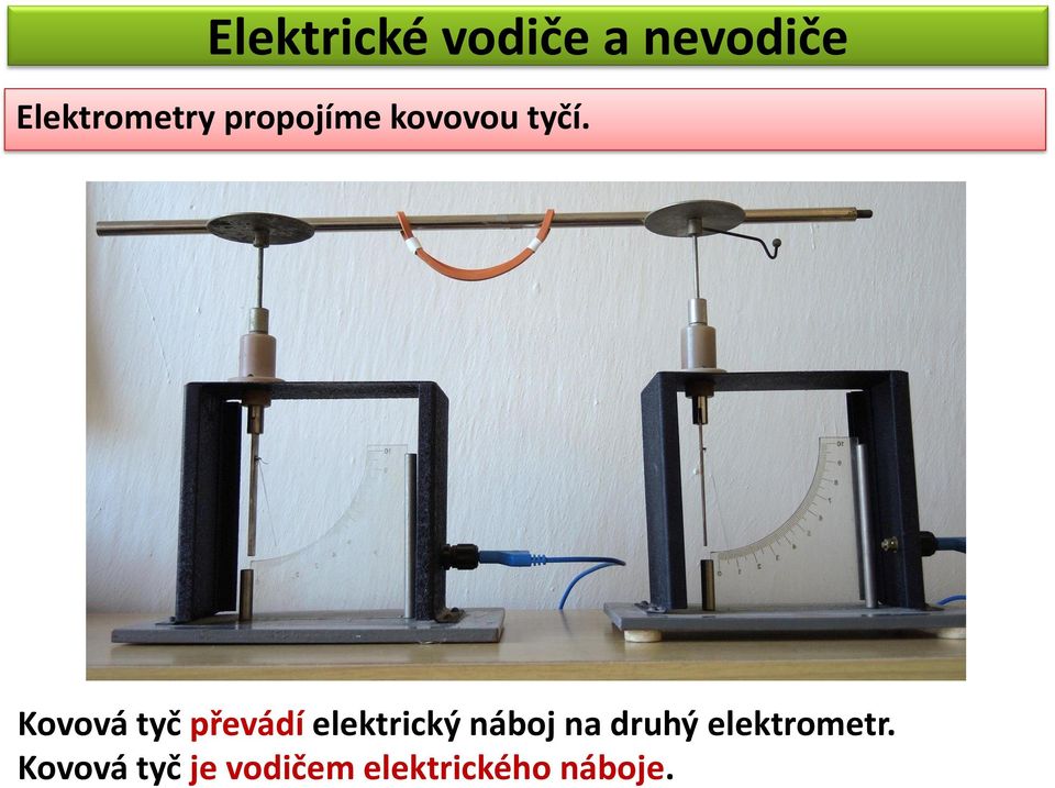 Kovová tyč převádí elektrický náboj na