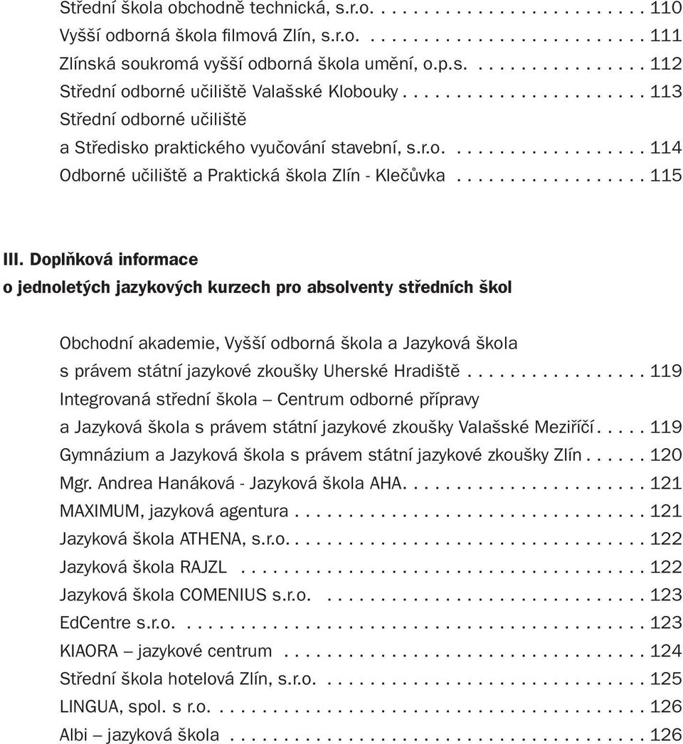 Doplňková informace o jednoletých jazykových kurzech pro absolventy středních škol Obchodní akademie, Vyšší odborná škola a Jazyková škola s právem státní jazykové zkoušky Uherské Hradiště.