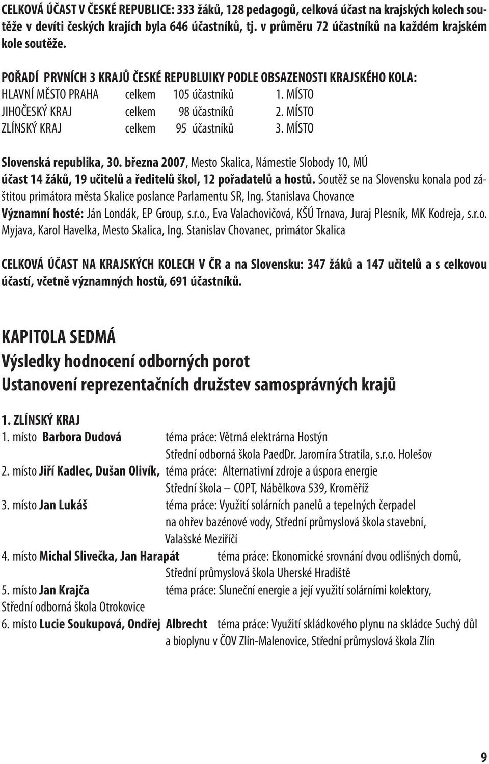 MÍSTO JIHOČESKÝ KRAJ celkem 98 účastníků 2. MÍSTO ZLÍNSKÝ KRAJ celkem 95 účastníků 3. MÍSTO Slovenská republika, 30.