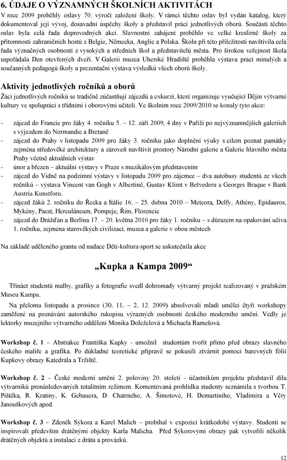 Slavnostní zahájení proběhlo ve velké kreslírně školy za přítomnosti zahraničních hostů z Belgie, Německa, Anglie a Polska.