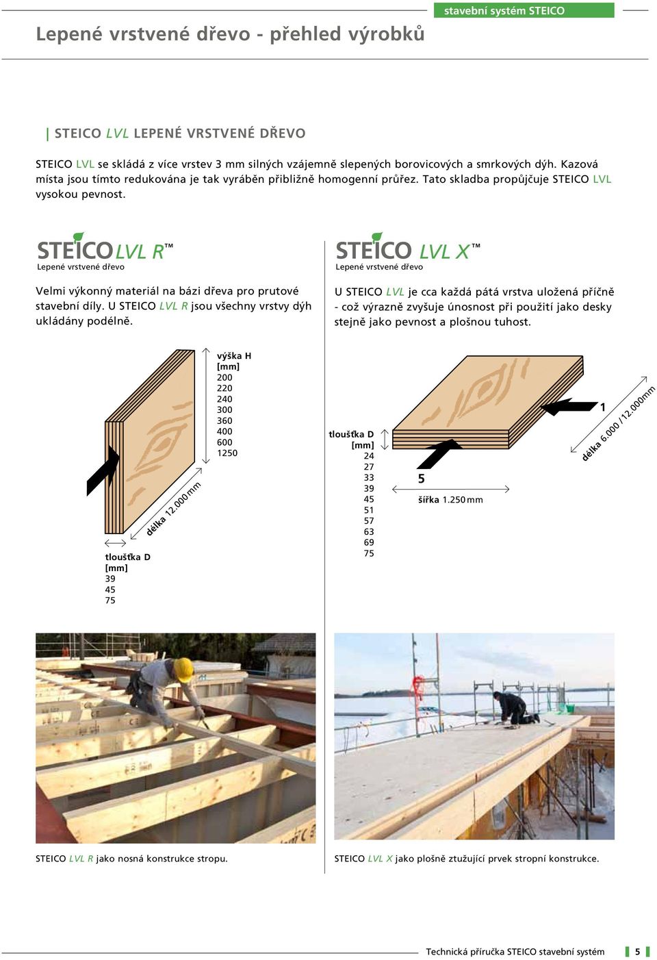 LVL R Lepené vrstvené dřevo Velmi výkonný materiál na bázi dřeva pro prutové stavební díly. U STEICO LVL R jsou všechny vrstvy dýh ukládány podélně.