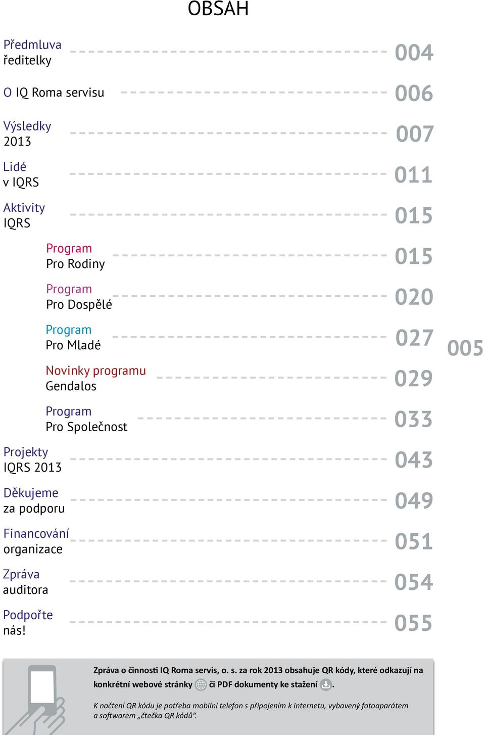 organizace 051 Zpráva auditora 054 Podpořte nás! 055 Zpráva o činnosti IQ Roma se