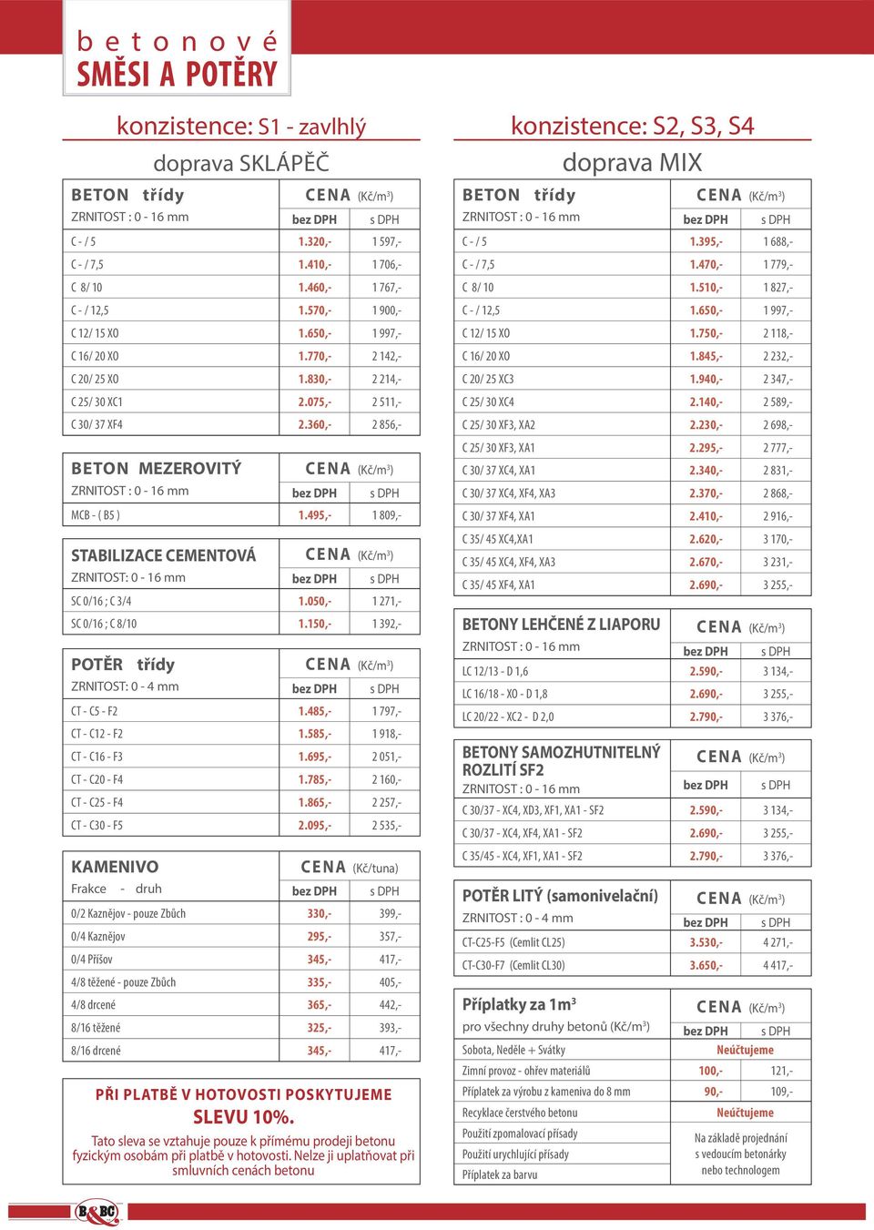 360,- 2 856,- BETON MEZEROVITÝ STABILIZACE CEMENTOVÁ ZRNITOST: 0-16 mm POTĚR třídy ZRNITOST: 0-4 mm CT - C5 - F2 1.485,- 1 797,- CT - C12 - F2 1.585,- 1 918,- CT - C16 - F3 1.