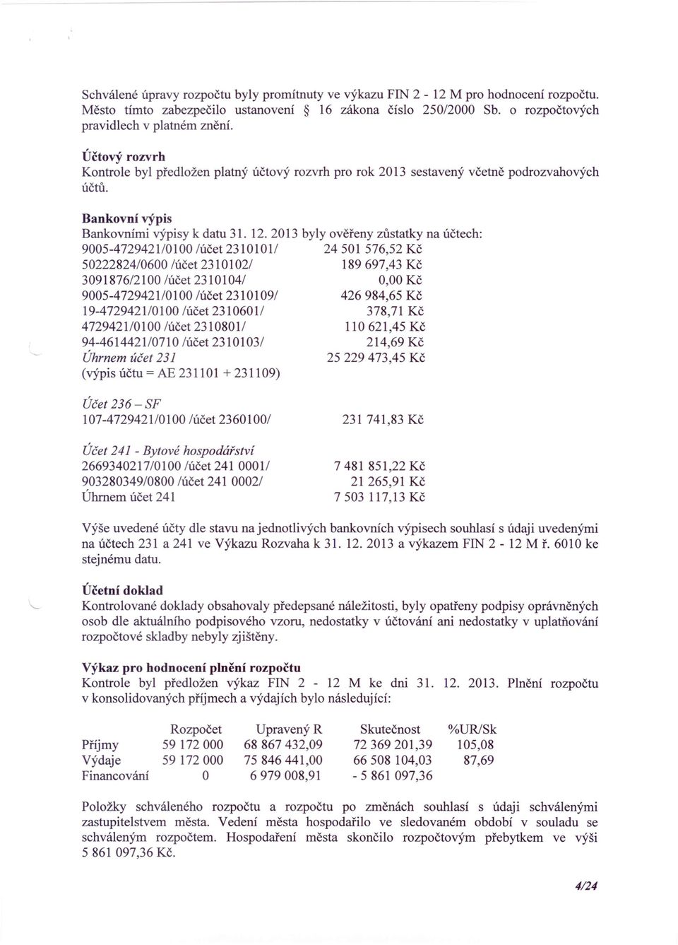 2013 9005-4729421/0100 /účet 2310101/ 50222824/0600 /účet 2310 102/ 3091876/2100 /účet 2310 104/ 9005-4729421/0100 /účet 2310109/ 19-4729421/0100 /účet 2310601/ 4729421/0100 /účet 2310801/