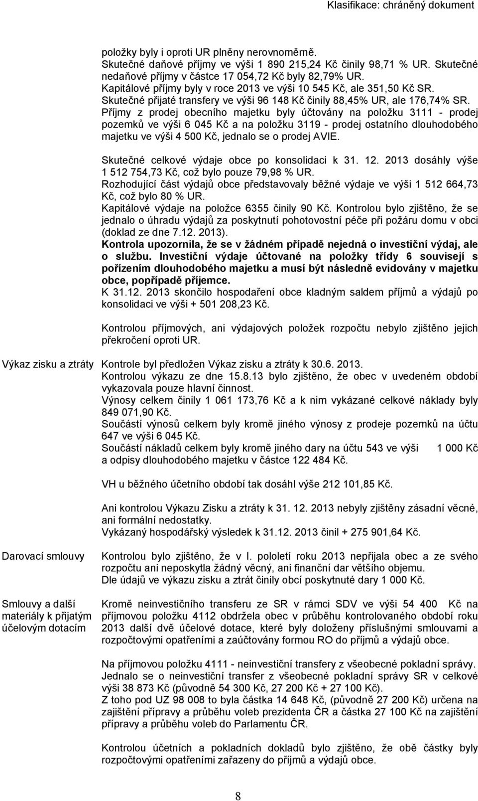 Příjmy z prodej obecního majetku byly účtovány na položku 3111 - prodej pozemků ve výši 6 045 Kč a na položku 3119 - prodej ostatního dlouhodobého majetku ve výši 4 500 Kč, jednalo se o prodej AVIE.