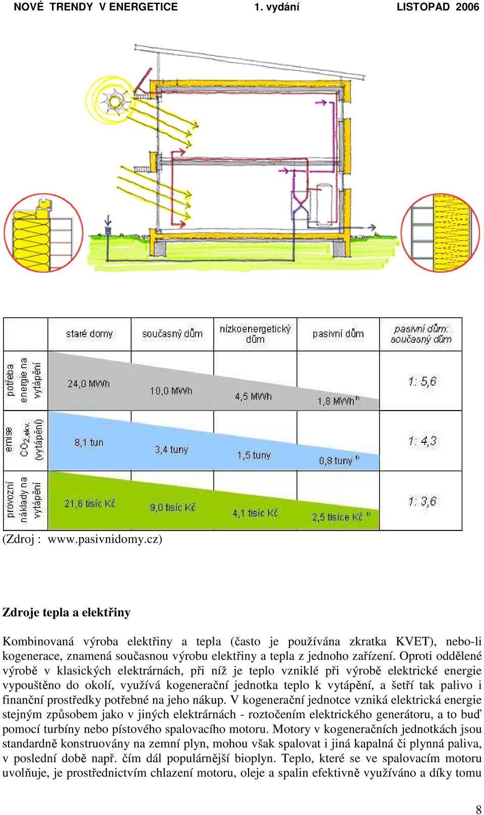 Oproti oddělené výrobě v klasických elektrárnách, při níž je teplo vzniklé při výrobě elektrické energie vypouštěno do okolí, využívá kogenerační jednotka teplo k vytápění, a šetří tak palivo i