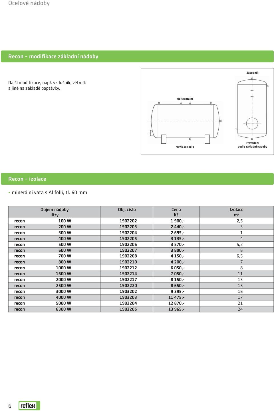 60 mm Objem nádoby litry Izolace m 2 recon 100 W 1902202 1 900,- 2,5 recon 200 W 1902203 2 440,- 3 recon 300 W 1902204 2 695,- 1 recon 400 W 1902205 3 135,- 4 recon 500 W 1902206 3 570,- 5,2