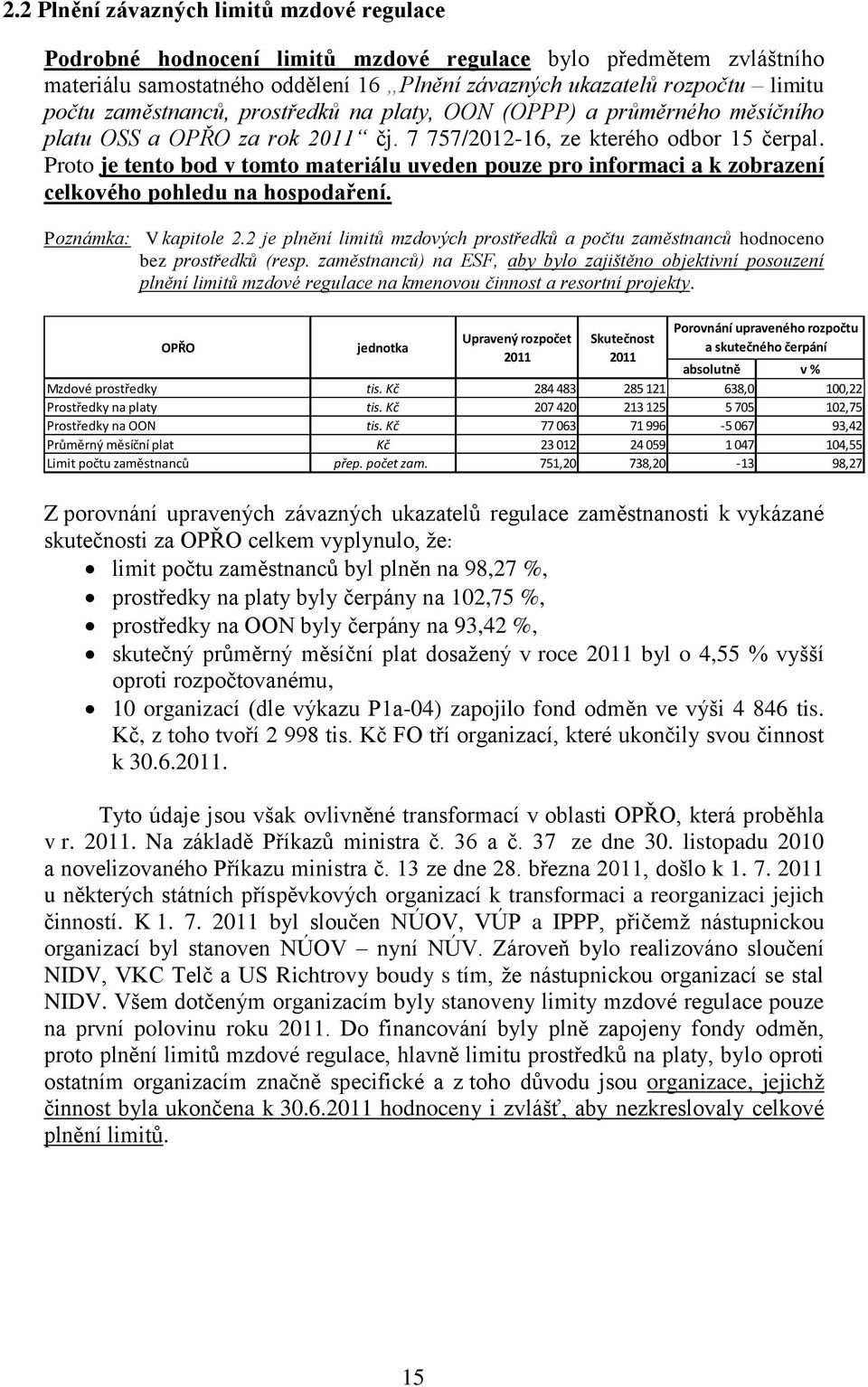 Proto je tento bod v tomto materiálu uveden pouze pro informaci a k zobrazení celkového pohledu na hospodaření. Poznámka: V kapitole 2.