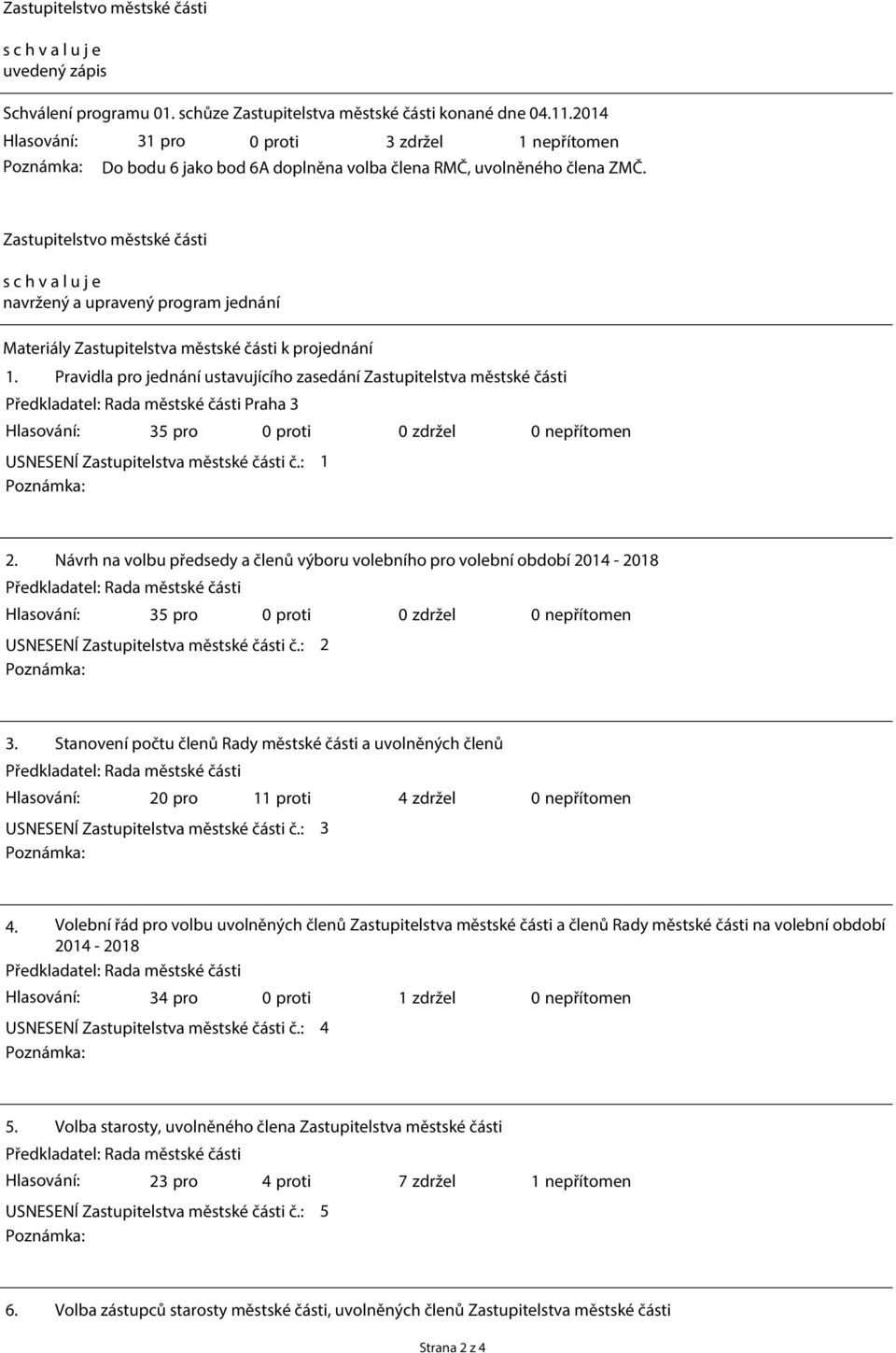 Zastupitelstvo městské části s c h v a l u j e navržený a upravený program jednání Materiály Zastupitelstva městské části k projednání 1.