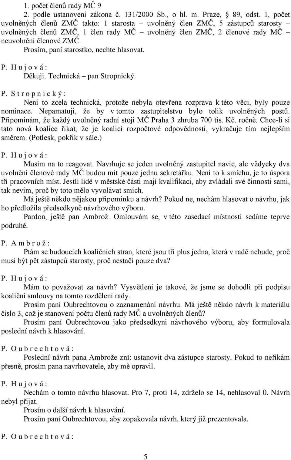 Prosím, paní starostko, nechte hlasovat. Děkuji. Technická pan Stropnický. P. S t r o p n i c k ý : Není to zcela technická, protože nebyla otevřena rozprava k této věci, byly pouze nominace.