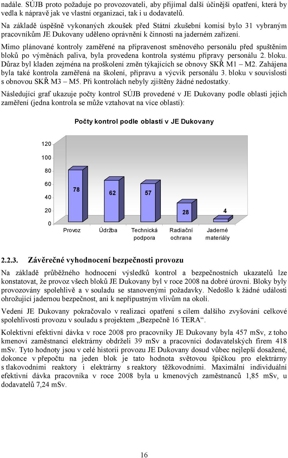 Mimo plánované kontroly zaměřené na připravenost směnového personálu před spuštěním bloků po výměnách paliva, byla provedena kontrola systému přípravy personálu 2. bloku.