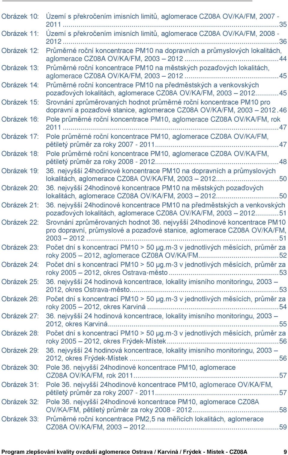 .. 44 Obrázek 13: Průměrné roční koncentrace PM10 na městských pozaďových lokalitách, aglomerace CZ08A OV/KA/FM, 2003 2012.