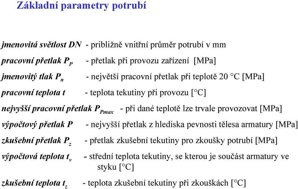 teplotě 20 C [MPa] - teplota tekutiny při provozu [ C] -při dané teplotě lze trvale provozovat [MPa] - nejvyšší přetlak z hlediska pevnosti tělesa armatury [MPa]