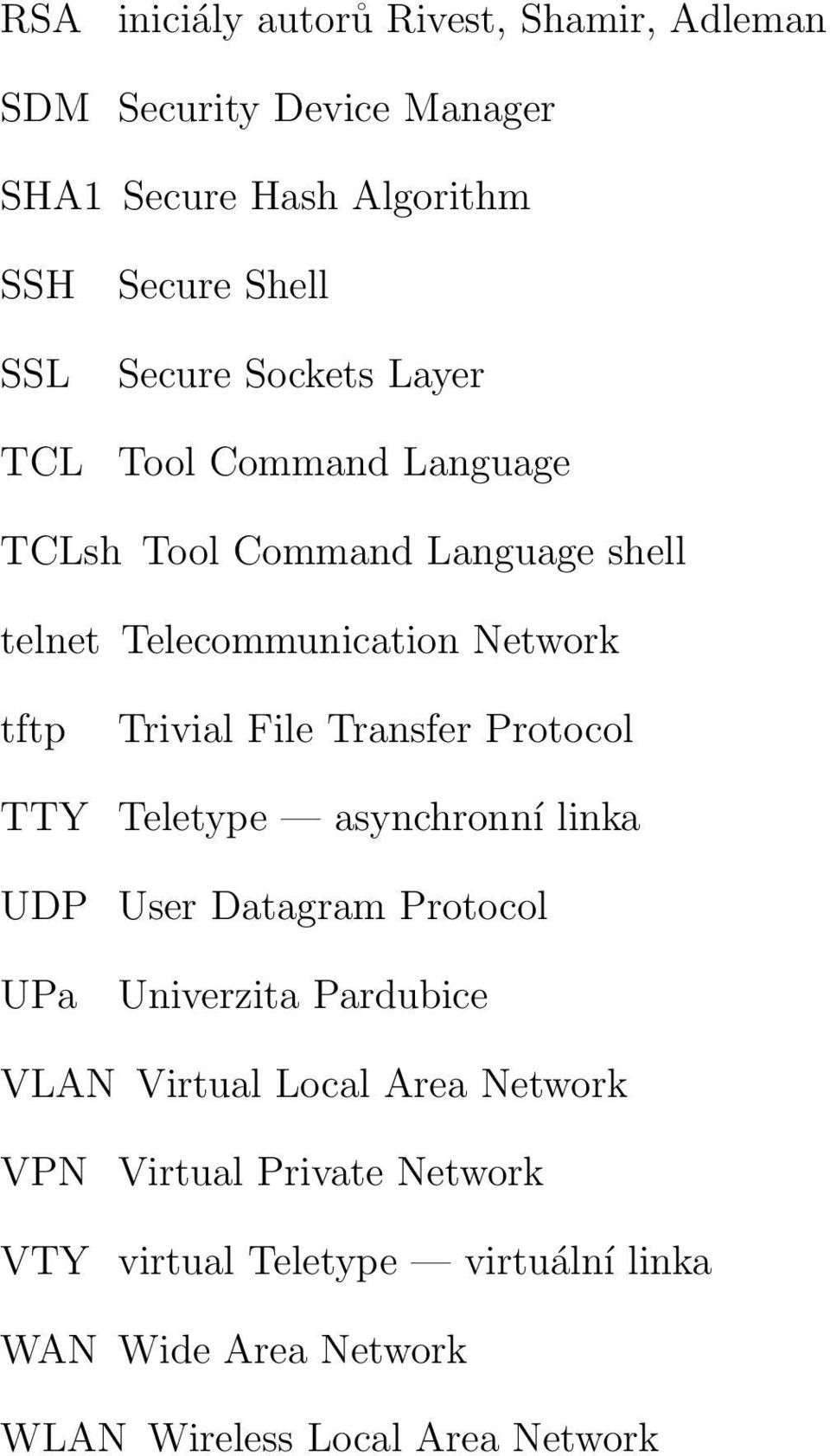 File Transfer Protocol TTY Teletype asynchronní linka UDP User Datagram Protocol UPa Univerzita Pardubice VLAN Virtual Local