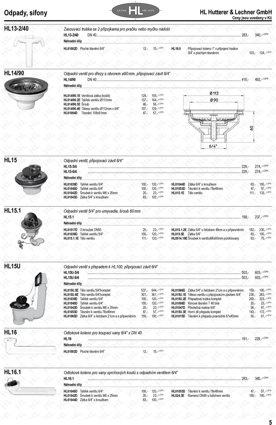 1E Ventilová zátka (košík) 129,- 155,- HL014/90.2E Talířek ventilu Ø113 mm 137,- 164,- HL014/90.3E Šroub 46,- 56,- HL014/90.