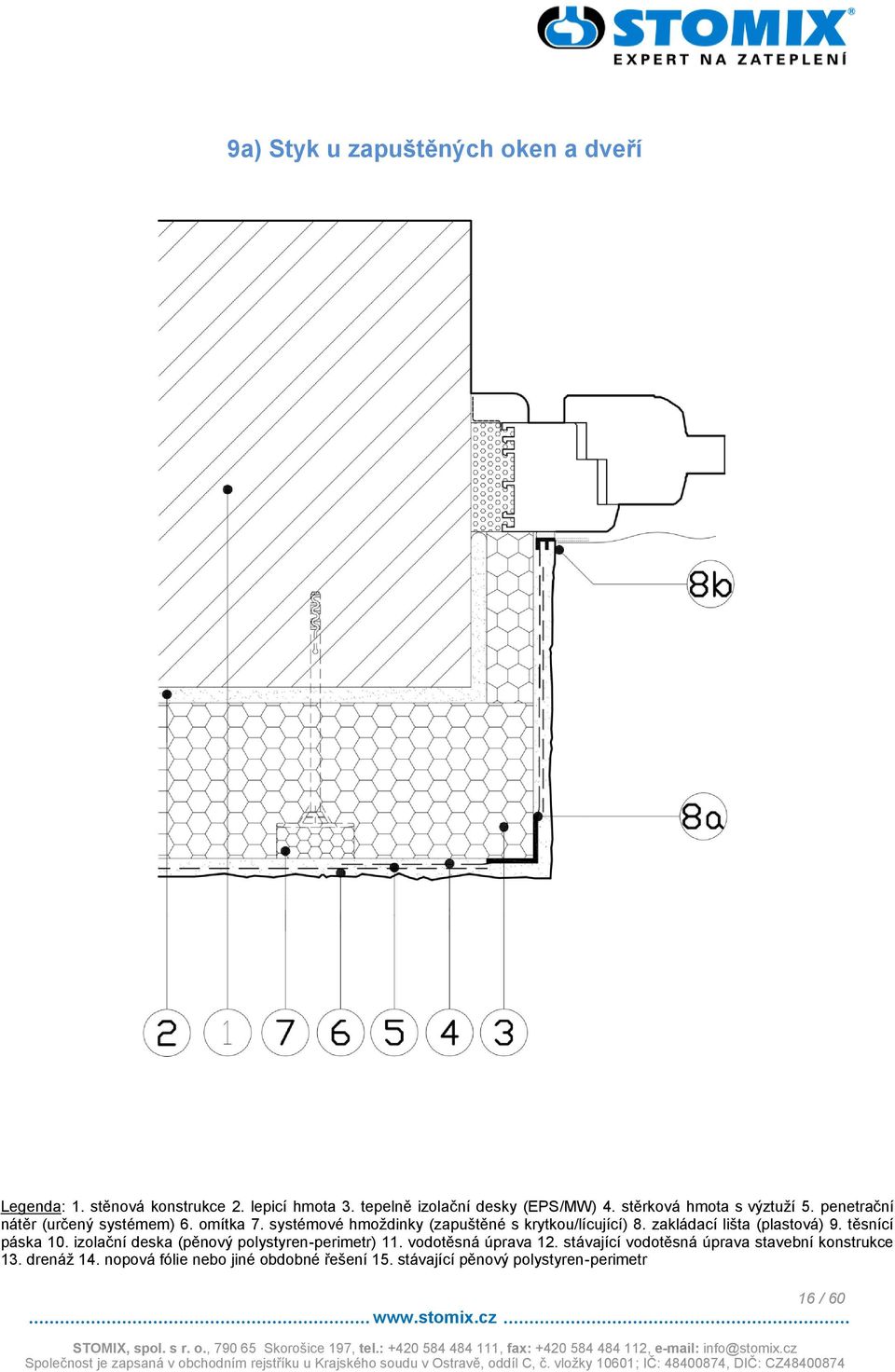 zakládací lišta (plastová) 9. těsnící páska 10. izolační deska (pěnový polystyren-perimetr) 11. vodotěsná úprava 12.