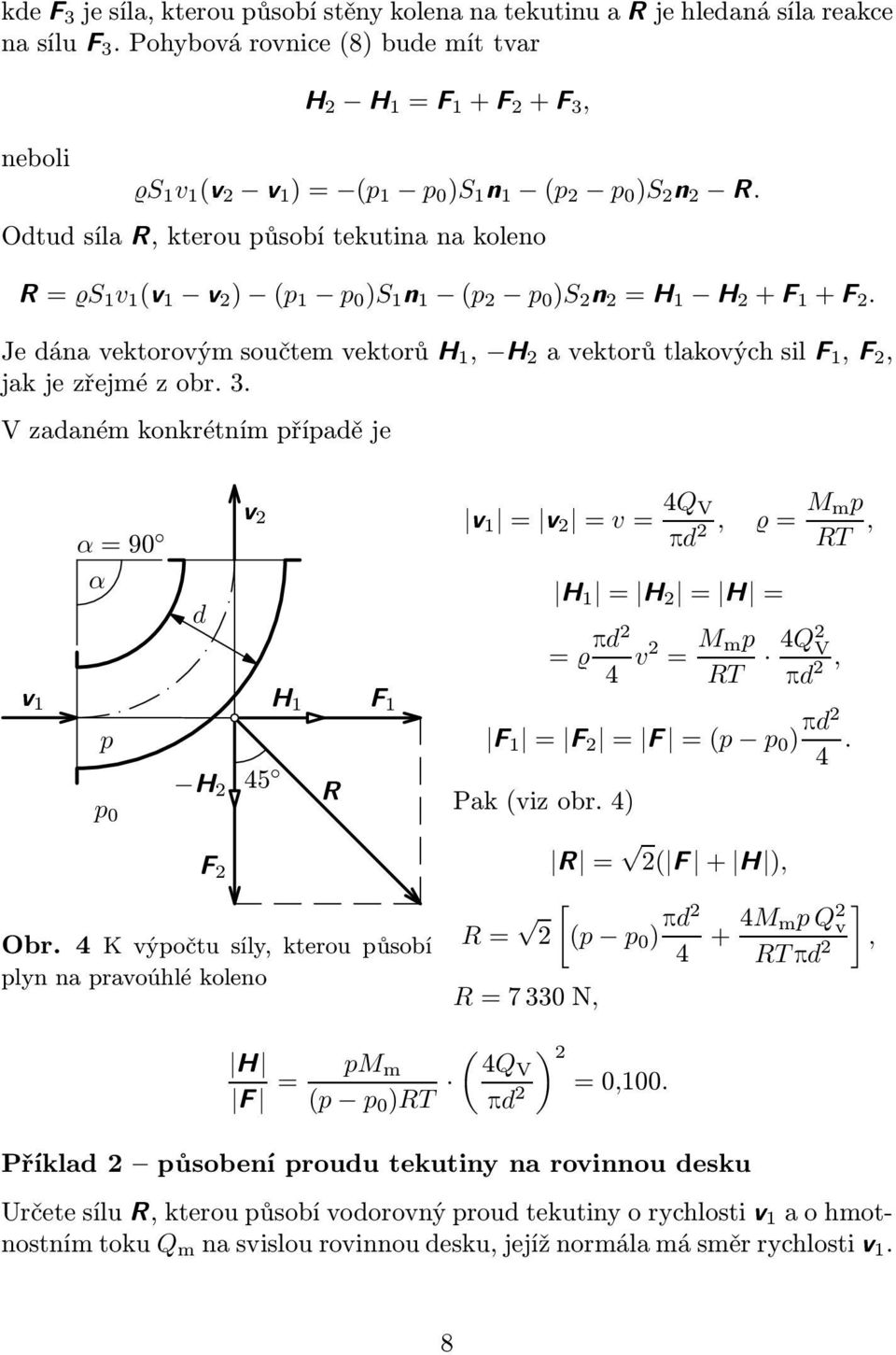 V zadaném konkrétním případě je 1 α=90 α p p 0 d 45 1 1 1 = =v= 4Q V pd, 1 = = = ϱ= M mp RT, = ϱ pd 4 v = M mp RT 4Q V pd, 1 = = =(p p 0 ) pd 4. Pak(vizobr.4) Obr.