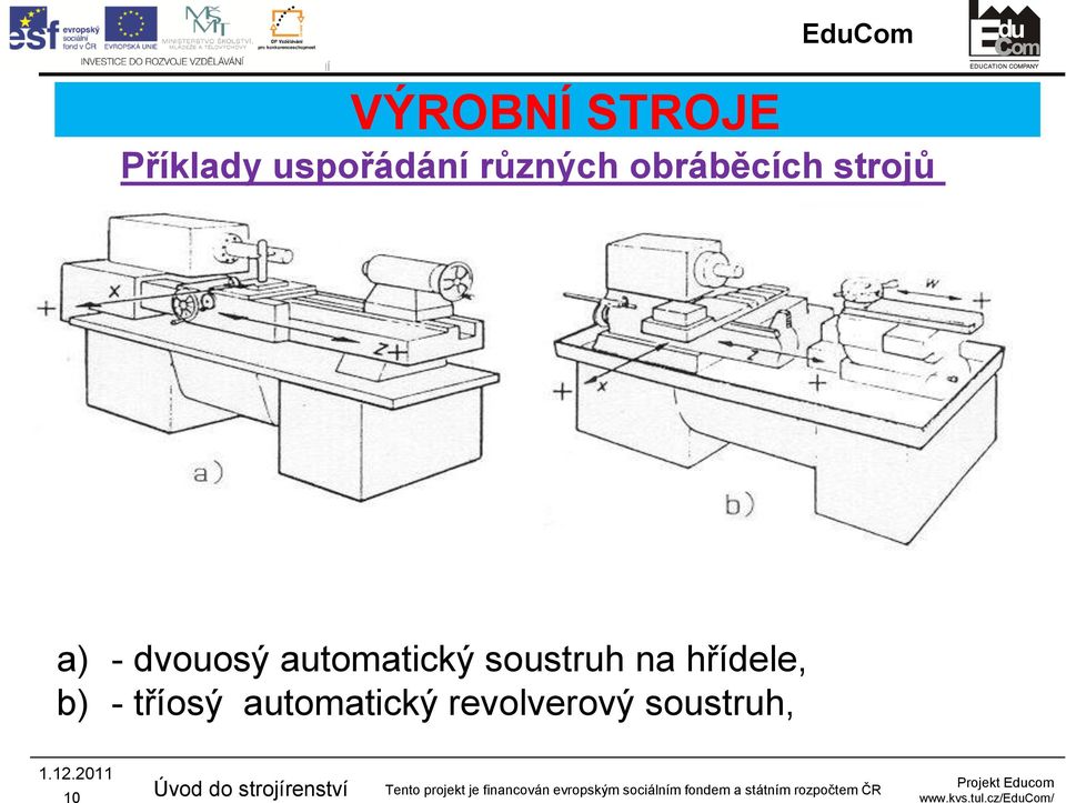 automatický soustruh na hřídele, b)