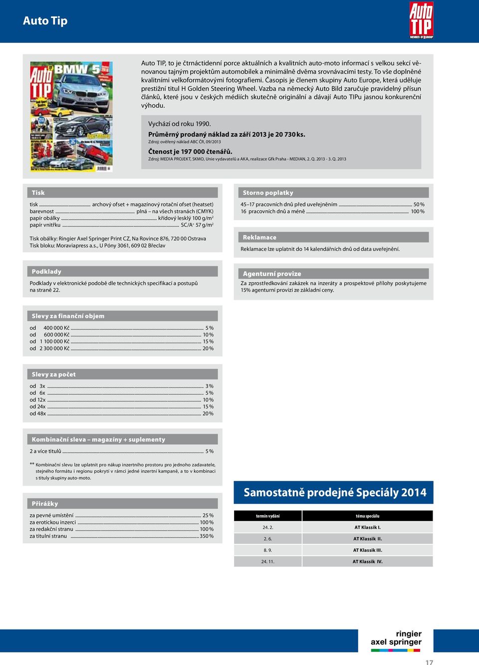 Vazba na německý Auto Bild zaručuje pravidelný přísun článků, které jsou v českých médiích skutečně originální a dávají Auto TIPu jasnou konkurenční výhodu. Vychází od roku 1990.