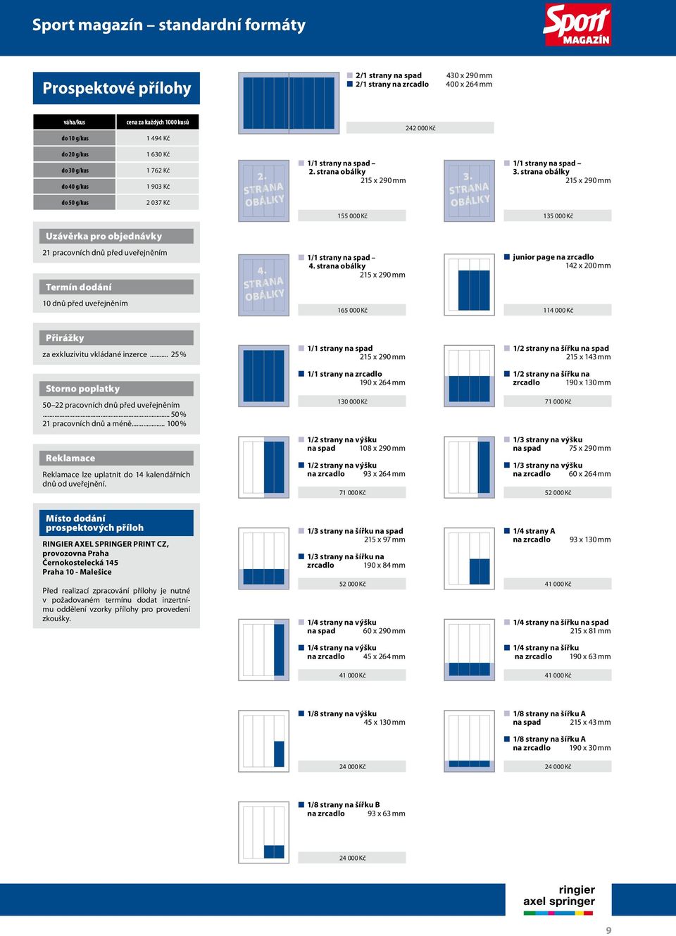 strana obálky 215 x 290 mm 135 000 Kč Uzávěrka pro objednávky 21 pracovních dnů před uveřejněním Termín dodání 10 dnů před uveřejněním 4. obálky 1/1 strany na spad 4.