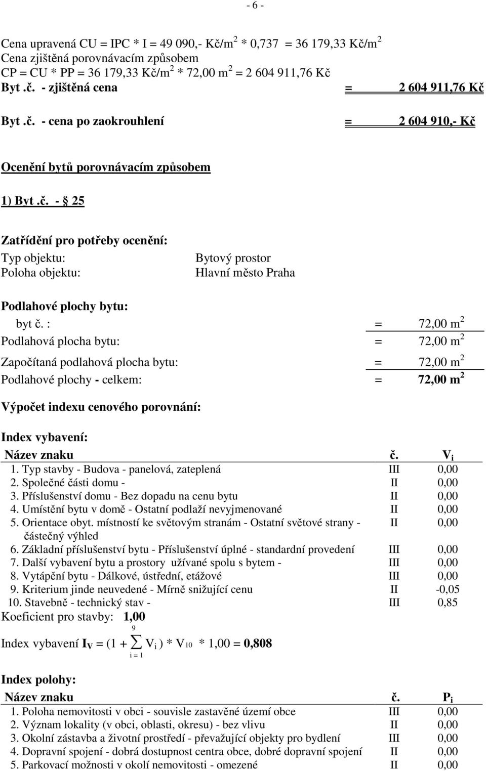 : = 72,00 m 2 Podlahová plocha bytu: = 72,00 m 2 Započítaná podlahová plocha bytu: = 72,00 m 2 Podlahové plochy - celkem: = 72,00 m 2 Výpočet indexu cenového porovnání: Index vybavení: Název znaku č.