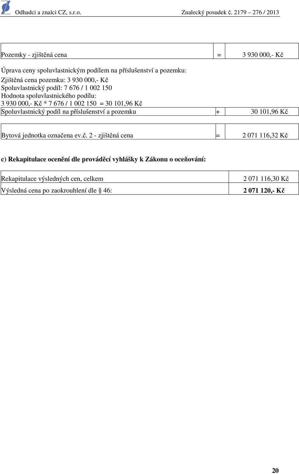 podíl na příslušenství a pozemku + 30 101,96 Kč 