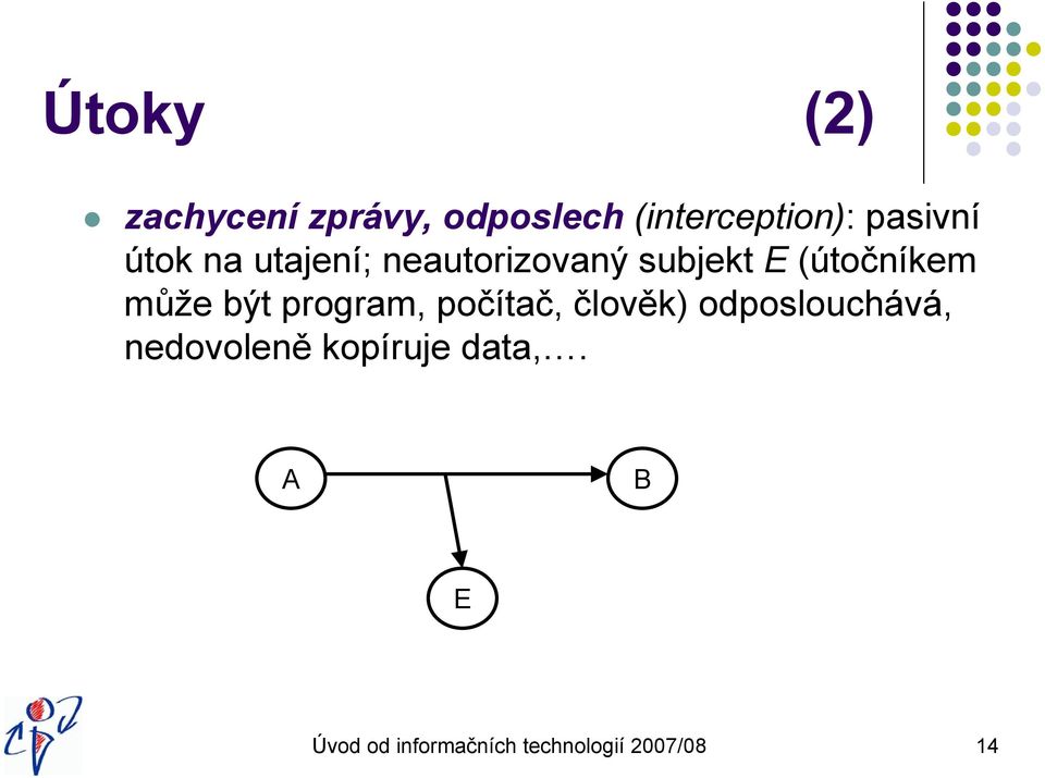 může být program, počítač, člověk) odposlouchává, nedovoleně