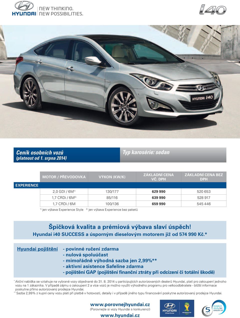 bez paketů Špičková kvalita a prémiová výbava slaví úspěch! Hyundai i40 SUCCESS a úsporným dieselovým motorem již od 574 990 Kč.
