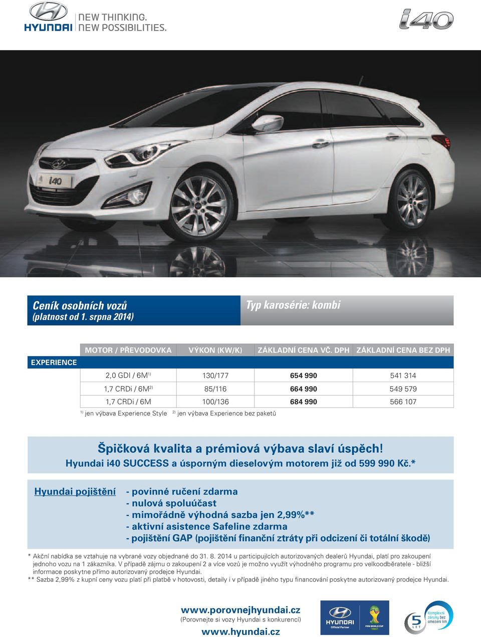 Experience bez paketů Špičková kvalita a prémiová výbava slaví úspěch! Hyundai i40 SUCCESS a úsporným dieselovým motorem již od 599 990 Kč.