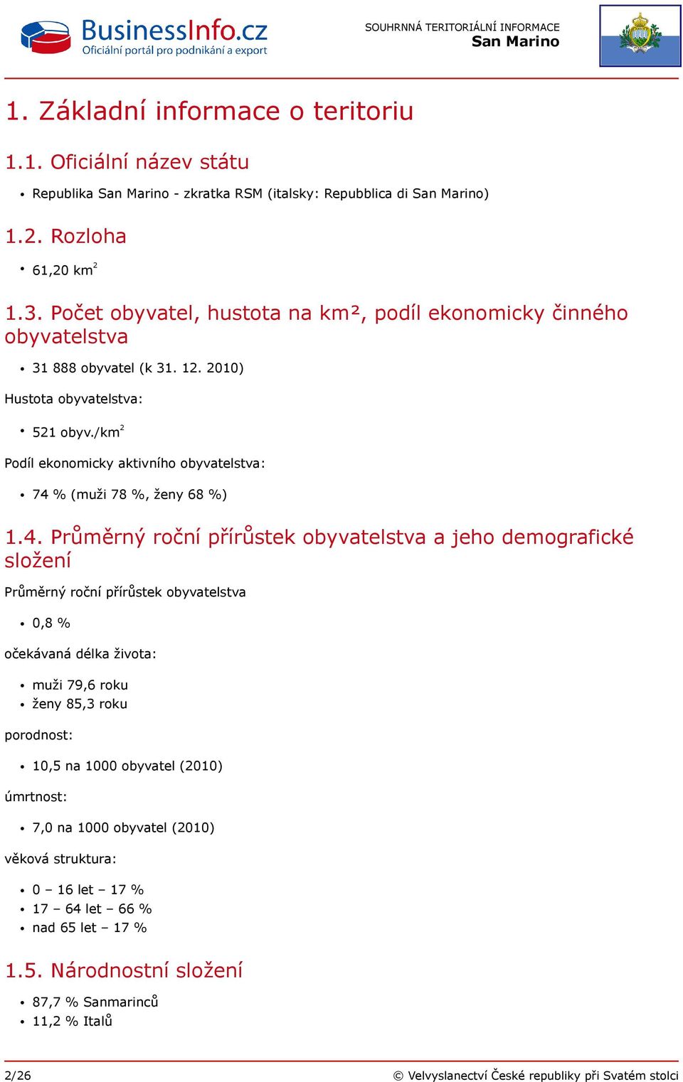 /km 2 Podíl ekonomicky aktivního obyvatelstva: 74 