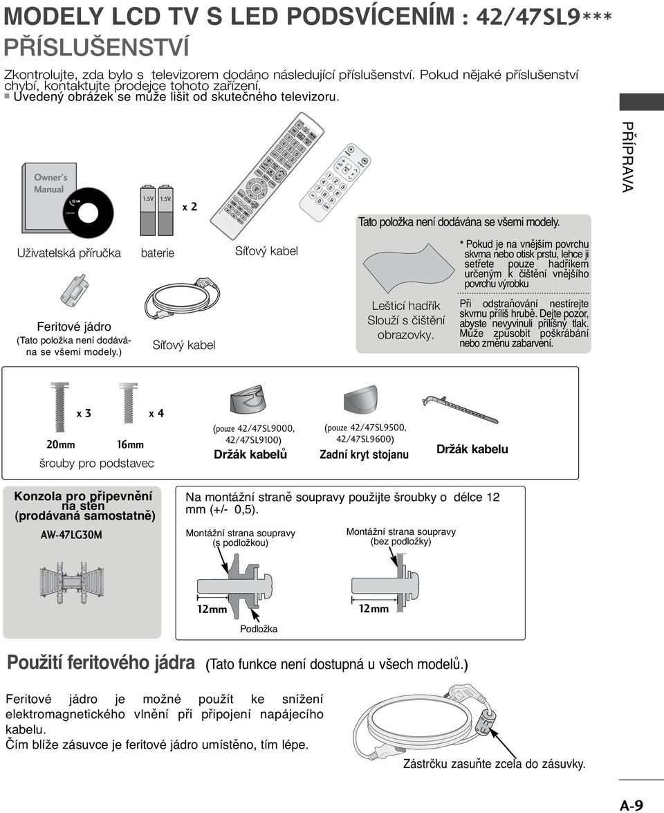 MNU TV/RAD INPUT P A G TV/INPUT PŘÍPRAVA GUID INFO x RTURN XIT Tato položka není dodávána se všemi modely.