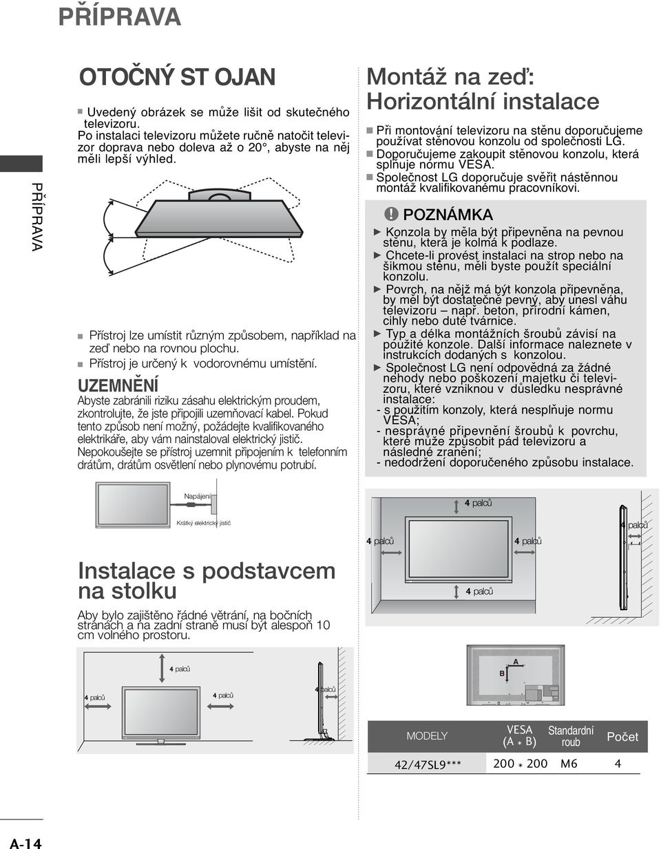 Pfiístroj je urãen k vodorovnému umístûní. UZMNĚNÍ Abyste zabránili riziku zásahu elektrick m proudem, zkontrolujte, Ïe jste pfiipojili uzemàovací kabel.