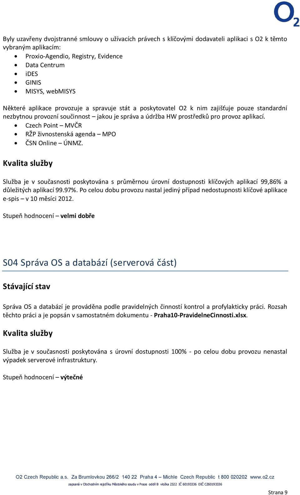 Czech Point MVČR RŽP živnostenská agenda MPO ČSN Online ÚNMZ. Kvalita služby Služba je v současnosti poskytována s průměrnou úrovní dostupnosti klíčových aplikací 99,86% a důležitých aplikací 99.97%.