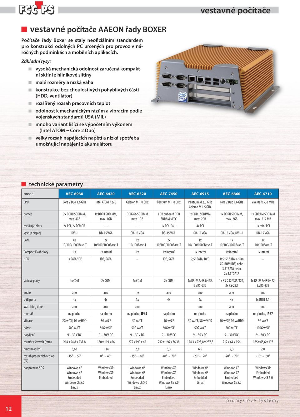 pracovních teplot odolnost k mechanickým rázům a vibracím podle vojenských standardů USA (MIL) mnoho variant lišící se výpočetním výkonem (Intel ATOM ~ Core 2 Duo) velký rozsah napájecích napětí a