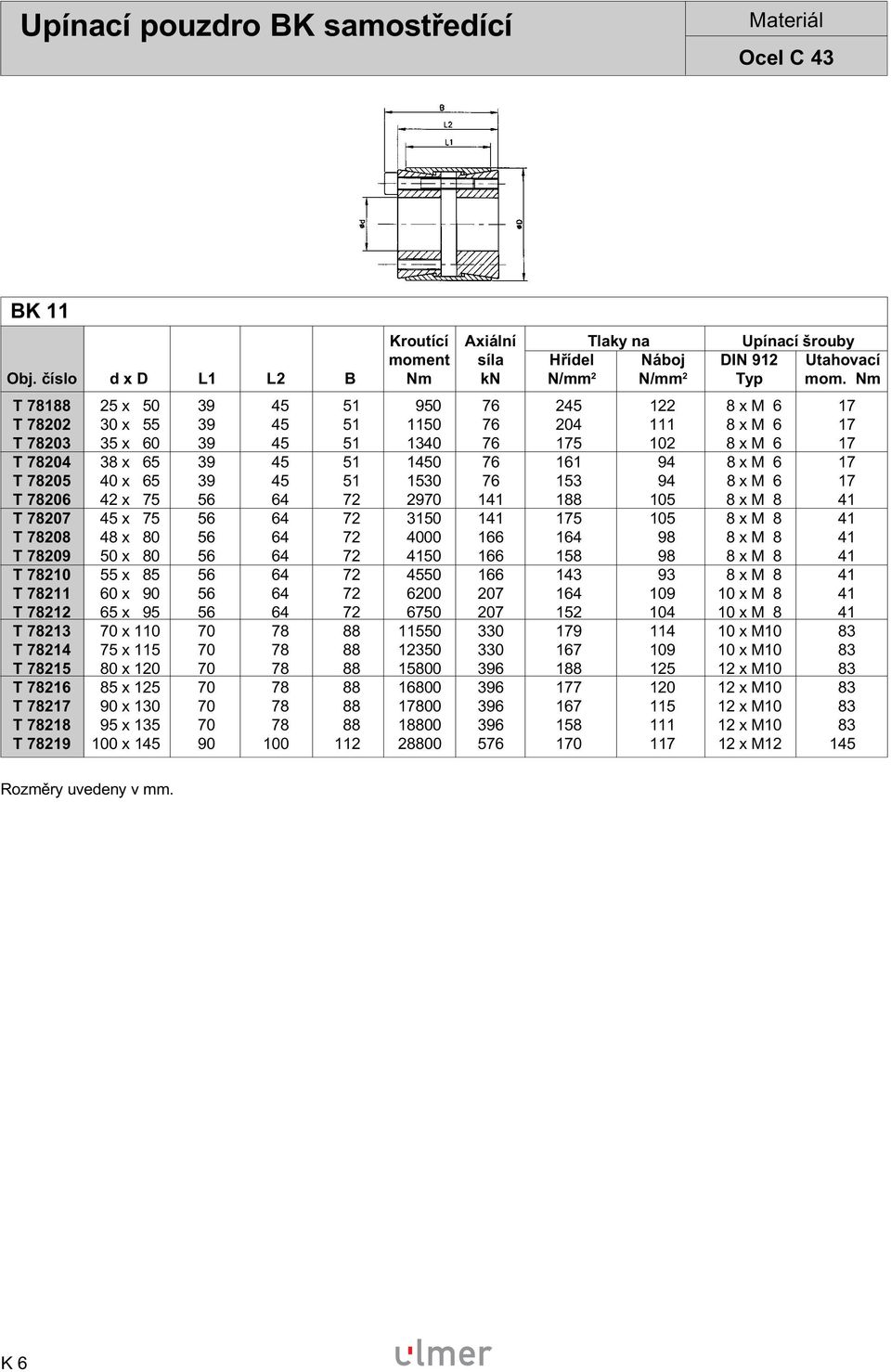 x M 6 17 T 78205 40 x 65 39 45 51 1530 76 153 94 8 x M 6 17 T 78206 42 x 75 56 64 72 2970 141 188 105 8 x M 8 41 T 78207 45 x 75 56 64 72 3150 141 175 105 8 x M 8 41 T 78208 48 x 80 56 64 72 4000 166