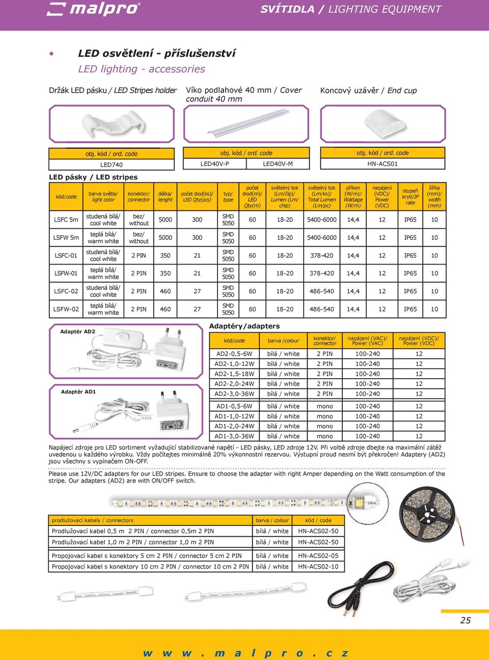 příkon (W/m)/ Wattage (W/m) napájení (VDC)/ Power (VDC) stupeň krytí/ip rate šířka (mm)/ width (mm) LSFC 5m bez/ without 5000 300 60 18-20 5400-6000 14,4 12 IP65 10 LSFW 5m bez/ without 5000 300 60