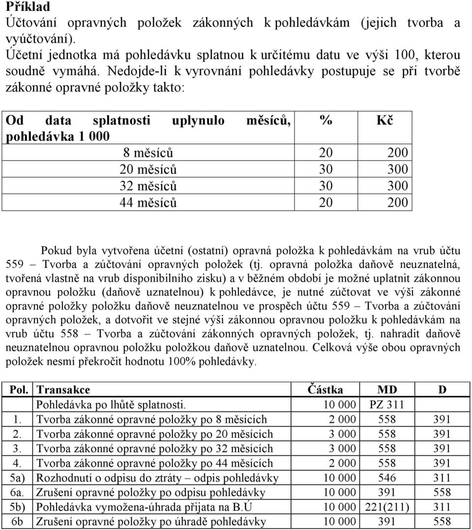 měsíců 20 200 Pokud byla vytvořena účetní (ostatní) opravná položka k pohledávkám na vrub účtu 559 Tvorba a zúčtování opravných položek (tj.