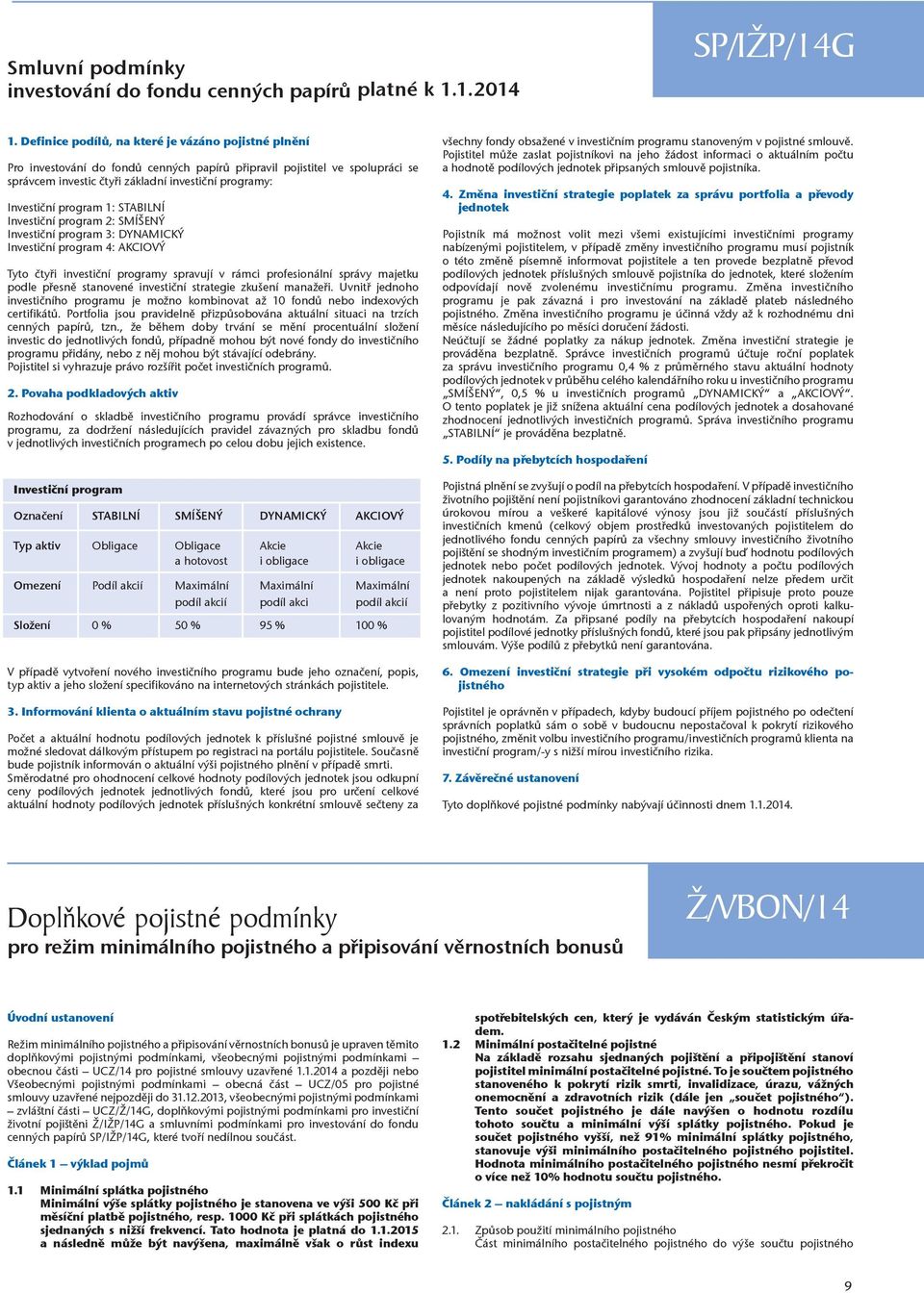 program 1: STABILNÍ Investiční program 2: SMÍŠENÝ Investiční program 3: DYNAMICKÝ Investiční program 4: AKCIOVÝ Tyto čtyři investiční programy spravují v rámci profesionální správy majetku podle