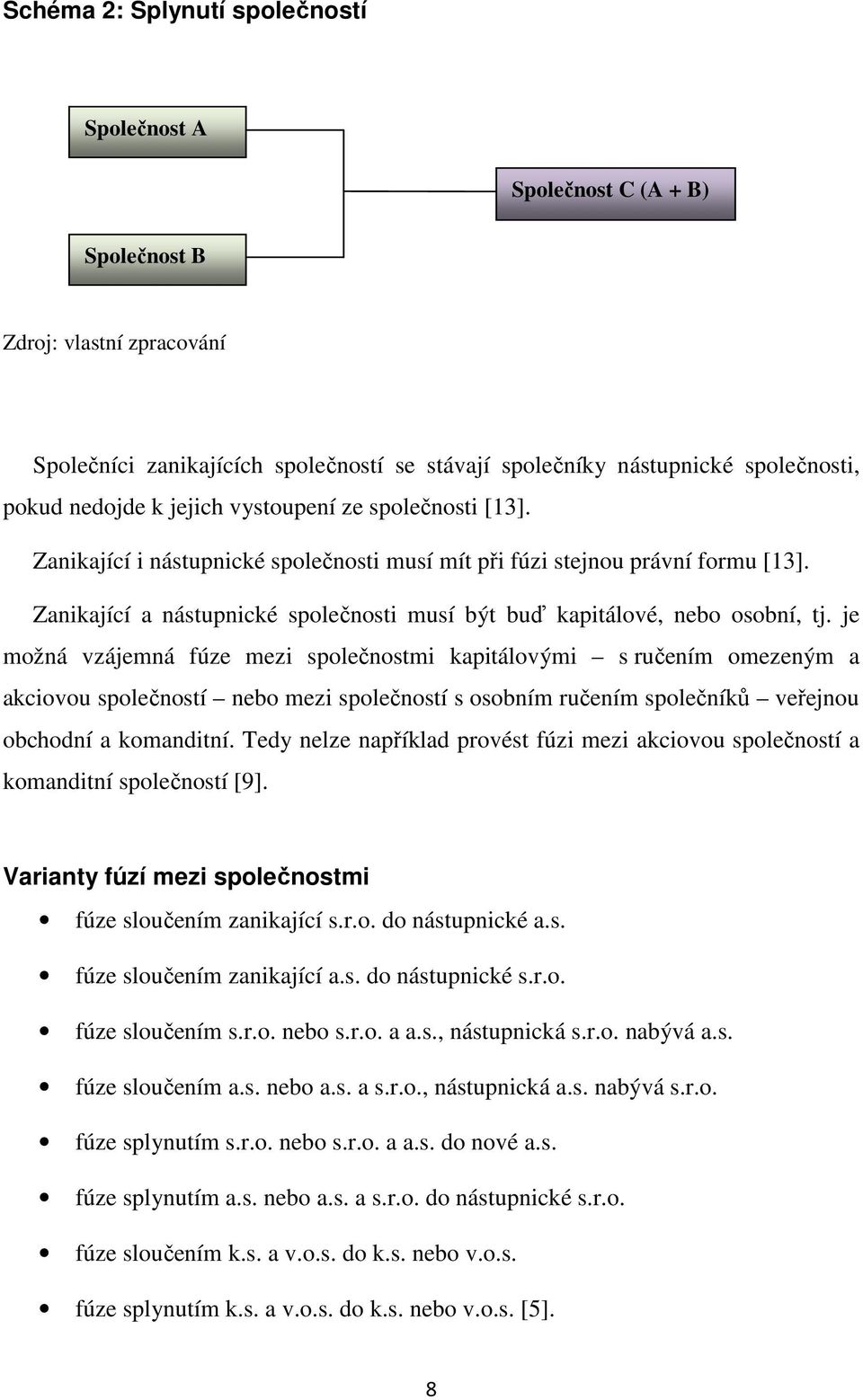 Zanikající a nástupnické společnosti musí být buď kapitálové, nebo osobní, tj.