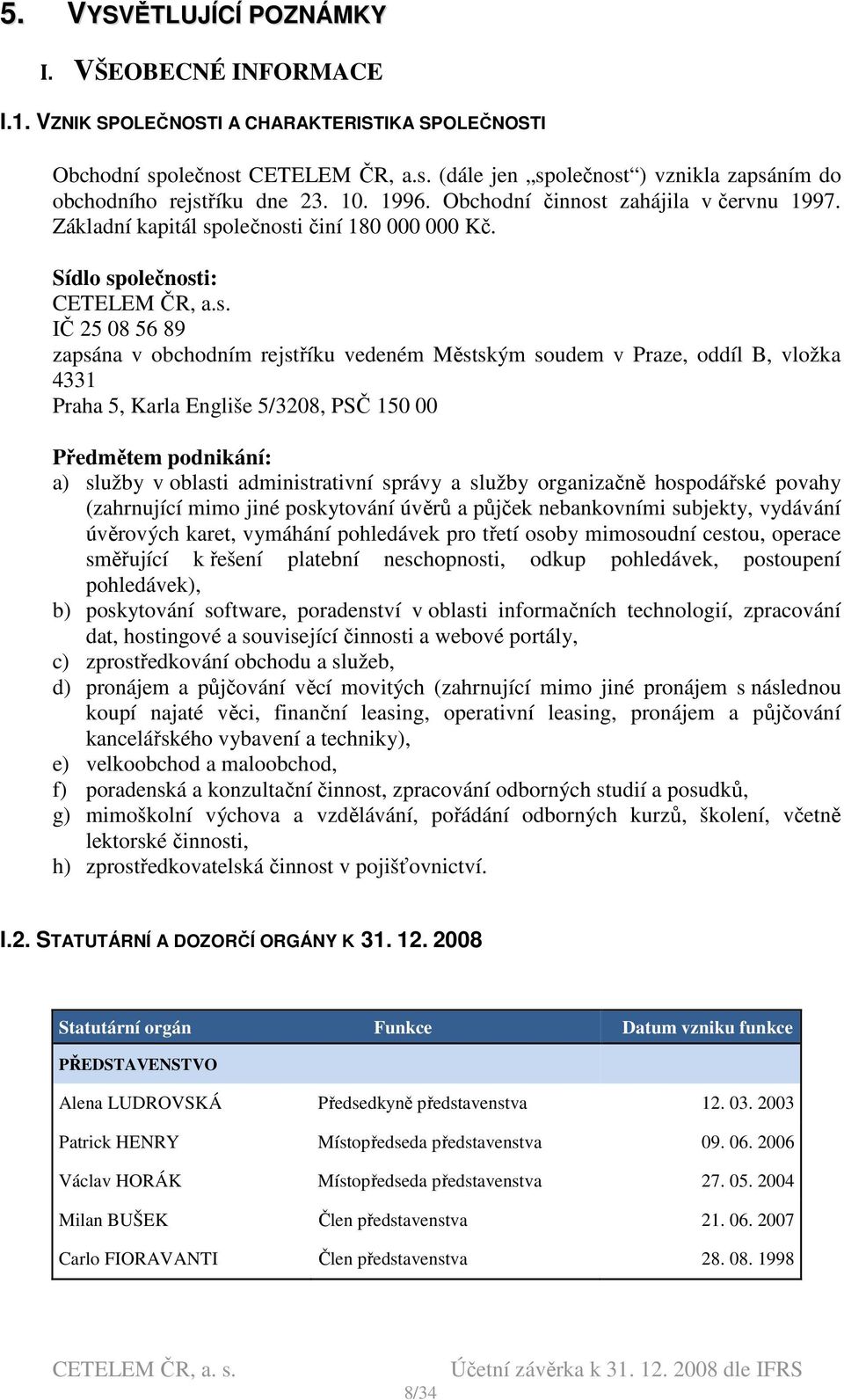 zahájila v červnu 1997. Základní kapitál sp